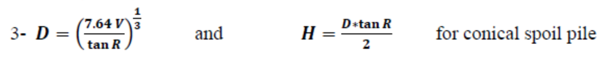 7.64 V▼
D+tan R
3- D =
and
H =
for conical spoil pile
tan R
2
1/3
