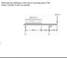 Determine the deflection ot the end of overhang pon of the
beom. Consider Eond I os conto.
200 N
000 N/m
-2m
