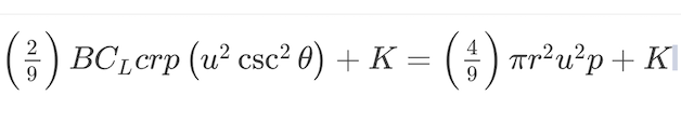2
9
BC₁сrp (u² csc²0) + K =
9
πr²u²p+ K