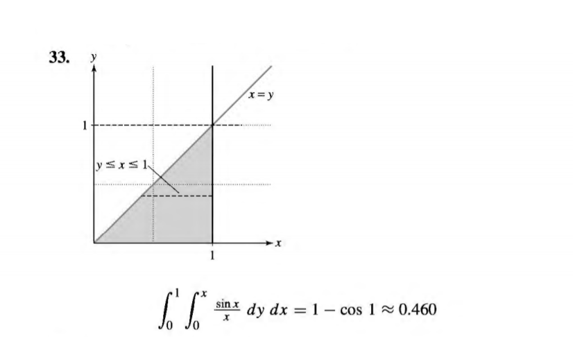 33.
x= y
1
sin x
dy dx = 1 – cos 1 0.460
%3D
0,
