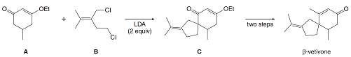 CI
OEt
OEt
LDA
two steps
(2 equiv)
CI
B-vetivone
