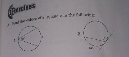 Brercises
Find the values of x, y, and z in the following:
1.
145
2.
