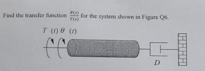 Find the transfer function
8 (s)
T(s)
for the system shown in Figure Q6.
T (t) 0 (t)
Cro
D
11:1-14