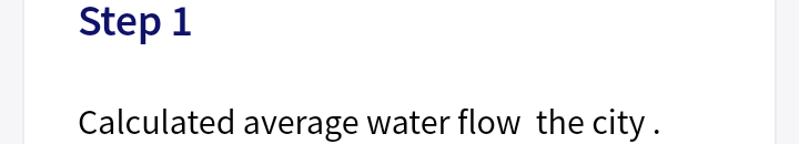 Step 1
Calculated average water flow the city.
