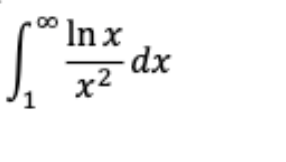 The image shows an improper integral represented as follows:

\[
\int_{1}^{\infty} \frac{\ln x}{x^2} \, dx
\]

This integral represents the area under the curve \( y = \frac{\ln x}{x^2} \) from \( x = 1 \) to \( x = \infty \). The integrand function \(\frac{\ln x}{x^2}\) involves the natural logarithm of \( x \) divided by \( x \) squared.

Key points to consider about this integral:

1. **Improper Integral**: This integral is improper because it has an infinite upper limit of integration.
2. **Behavior of the Integrand**: As \( x \to \infty \), the function \(\frac{\ln x}{x^2}\) approaches zero, which influences the convergence of the integral.
3. **Convergence**: Determining whether this integral converges requires analysis, such as using an appropriate convergence test for improper integrals.

Understanding and evaluating this integral involves techniques related to improper integrals, integration by parts, and convergence tests.