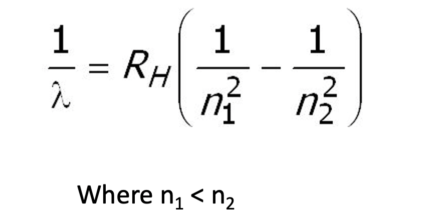 1
le
2
=
RH
1
2
n² n²
Where n₁ < n₂
1