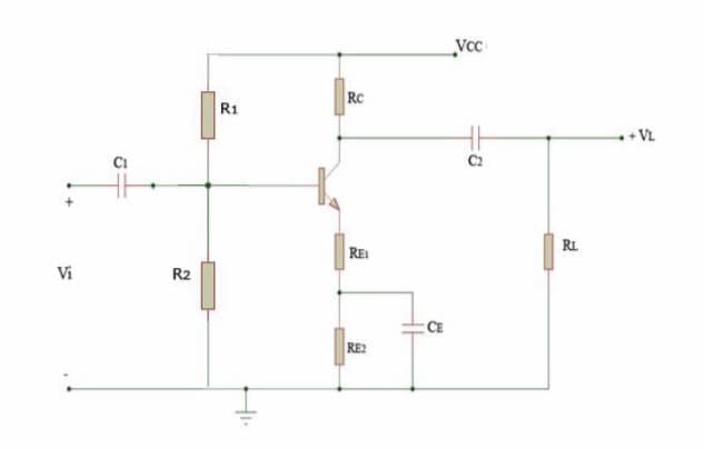 VcC
RC
R1
+VL
C2
RL.
RE
Vi
R2
CE
RE2
