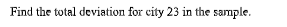 Find the total deviation for city 23 in the sample.