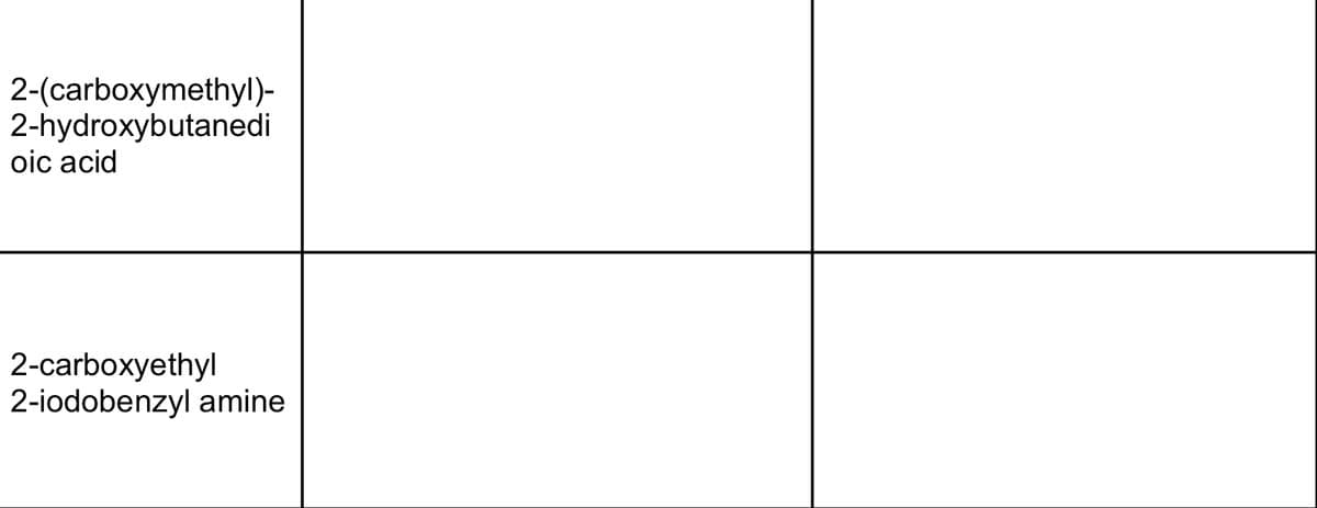 2-(carboxymethyl)-
2-hydroxybutanedi
oic acid
2-carboxyethyl
2-iodobenzyl amine