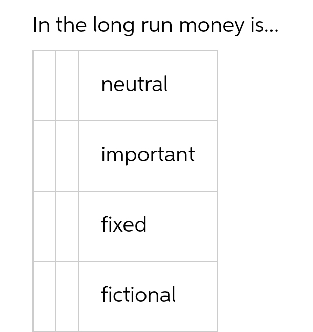 In the long run money is...
neutral
important
fixed
fictional
