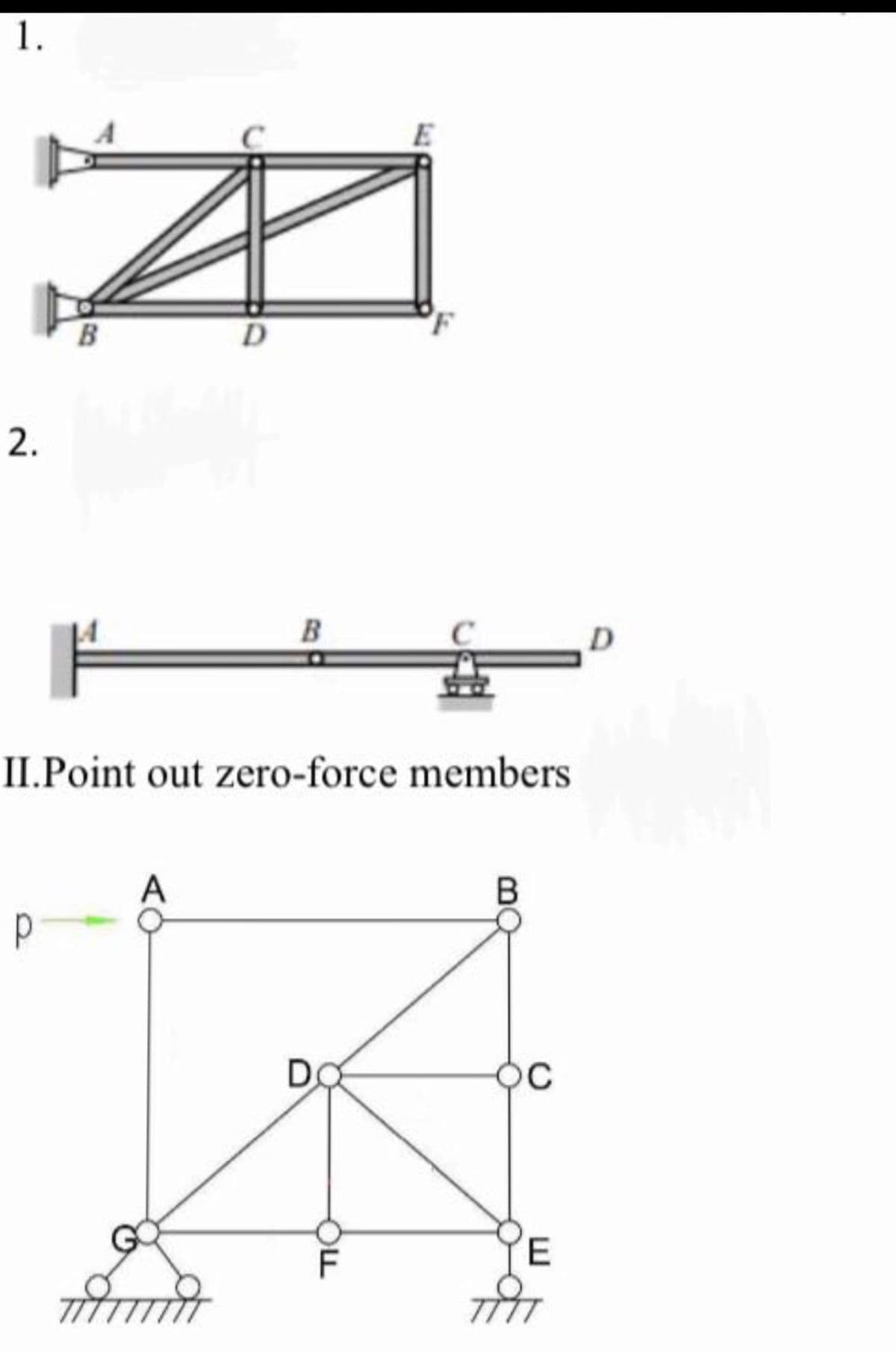 1.
D
2.
D.
II.Point out zero-force members
C
PE
T7TT
