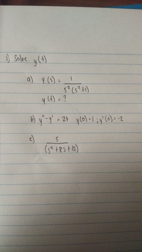 Solve y(H)
a) Y (3) =
y (4) = ?
* 24 ylo)=1;y'(0)=-2z

