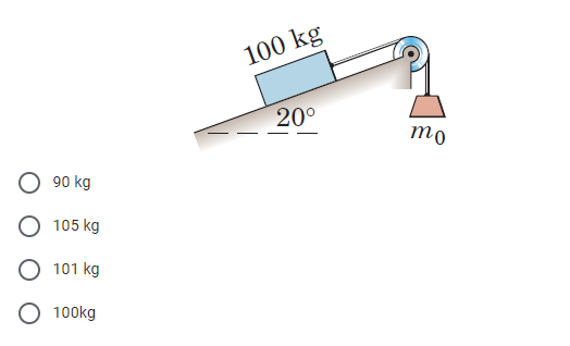 100 kg
20°
mo
90 kg
105 kg
O 101 kg
O 100kg
