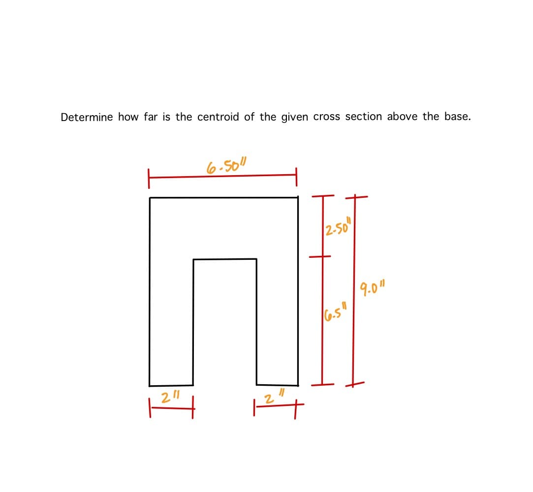 Determine how far is the centroid of the given cross section above the base.
6-50"
2-50"
9.0"
(6.5"
211
