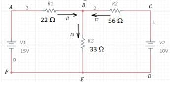 R1
R2
B
2.
A
C
22 2
II
12
56 2
13
R3
V1
V2
15V
33 Ω
10V
F
D
E
