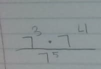 The image contains a mathematical problem arranged in a format resembling long division. Here is a transcription and explanation:

1. The number 75 is written underneath the division bracket, indicating it is the dividend.
2. The number 3 is written above the bracket, suggesting it might be an intermediate step or part of a calculation.
3. The number 41 is placed outside the bracket, on the right side, indicating it is the divisor.
4. Inside the division bracket, there is a partially completed division problem presented with a dot, which could imply multiplication or the remainder step in the division process.

This setup is commonly used to show the process of dividing a number by another number, illustrating steps such as division, multiplication, and subtraction to find the quotient and remainder.