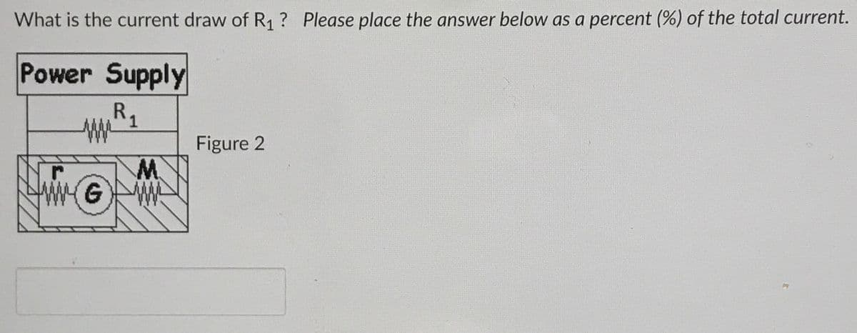 What is the current draw of R₁? Please place the answer below as a percent (%) of the total current.
Power Supply
R₁
1
ww
M
wwwGw
GW
Figure 2