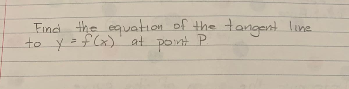 Find the eqvation of the
to y=f(x)' at point P
tangent line
%3D
