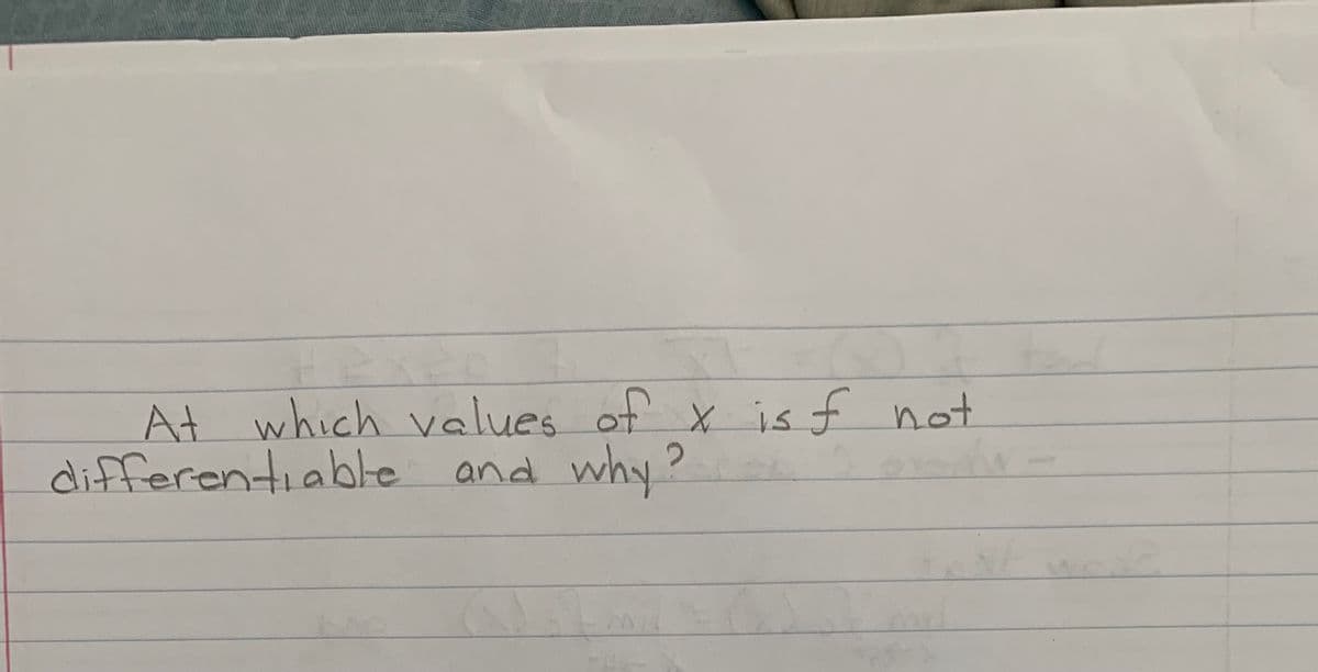 At which values of x is f not
differentiablle and
why?
