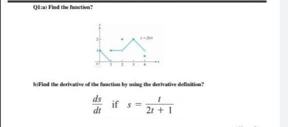 Ql:a) Find the function?
b)Find the derivative of the function by using the derivative definition?
ds
if s =
dt
2t + 1
