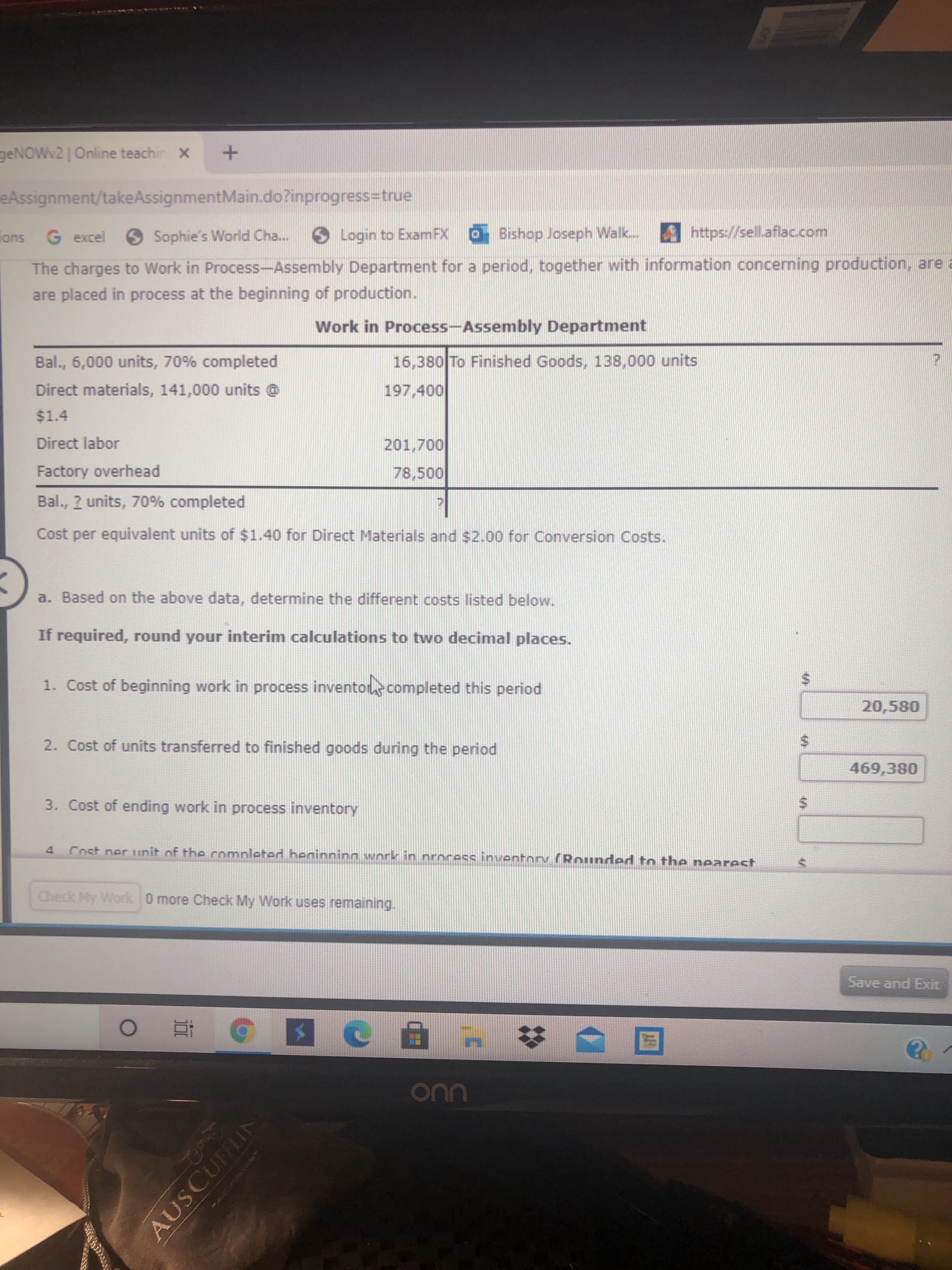 The charges to Work in Process-Assembly Department for a period, together with information concerning production, are
are placed in process at the beginning of production.
