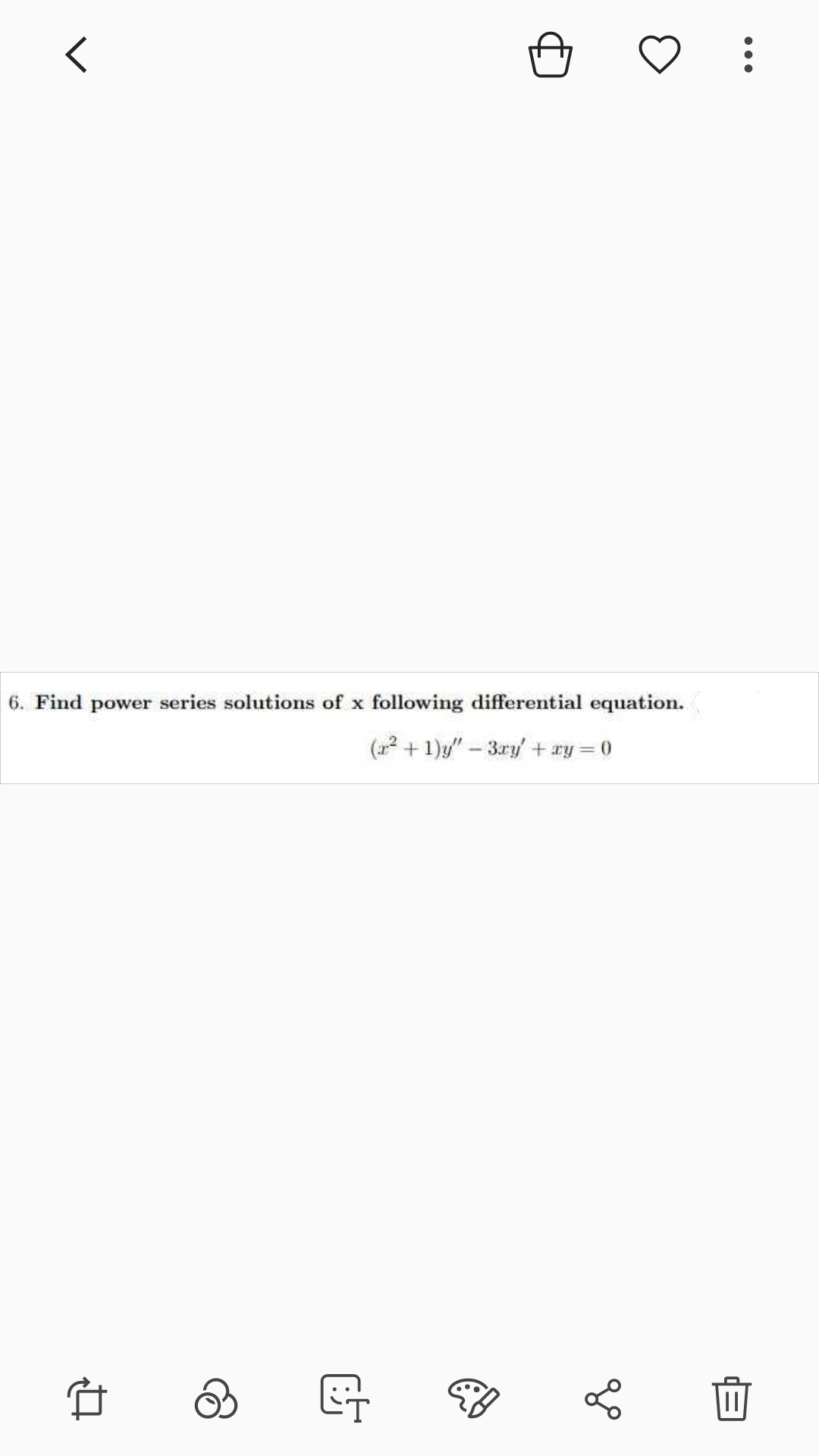 6. Find power series solutions of x following differential equation.
(22 + 1)y" – 3ry + ry 0
