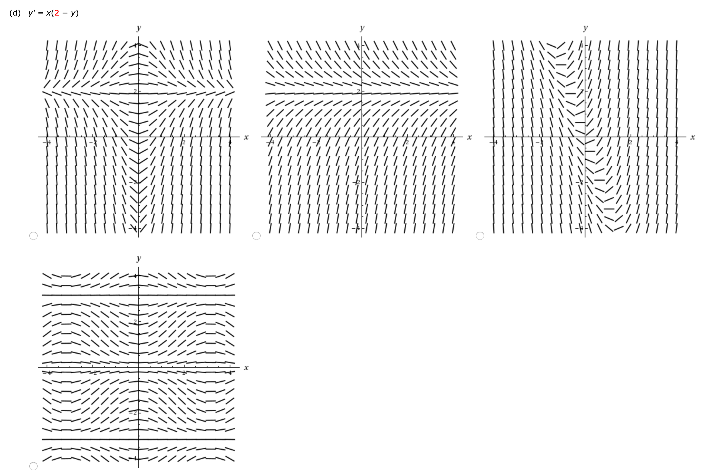 (d) y' = x(2 – y)
У
y
I.I.!|\\\\
х
х
х
У
х
