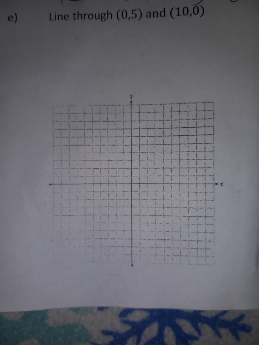 e)
Line through (0,5) and (10,0)
