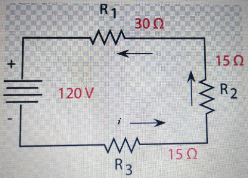 +
120 V
R₁
i
30 Q
ww
R3
S
15Ω
www
15Ω
R2