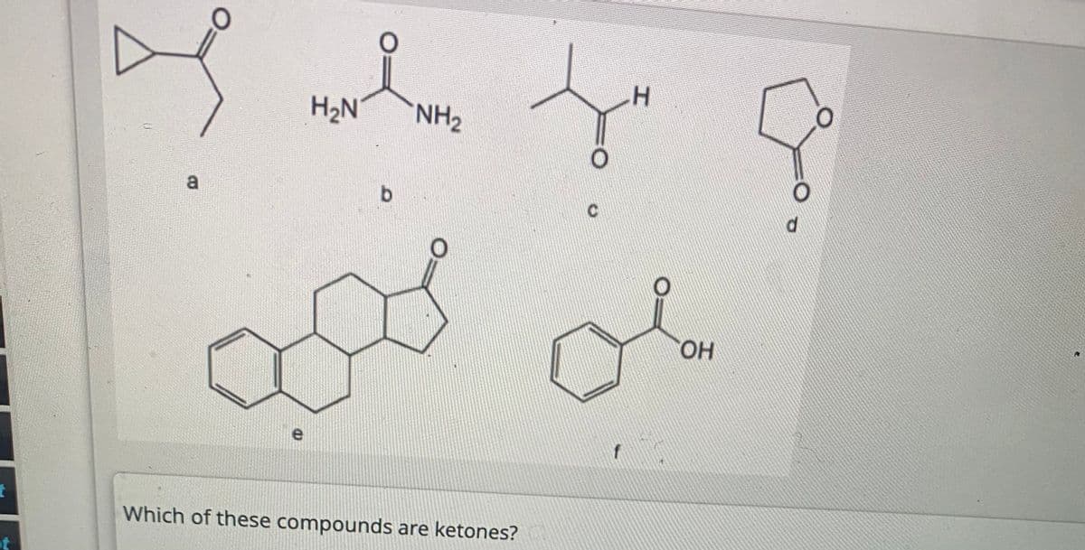 t
a
H2N
NH2
Which of these compounds are ketones?
H
OH
ㅁ