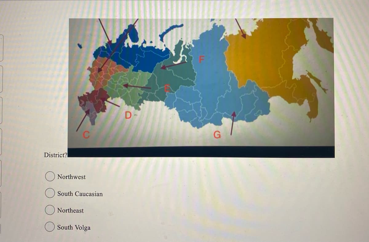 District?
Northwest
South Caucasian
Northeast
South Volga
D
G