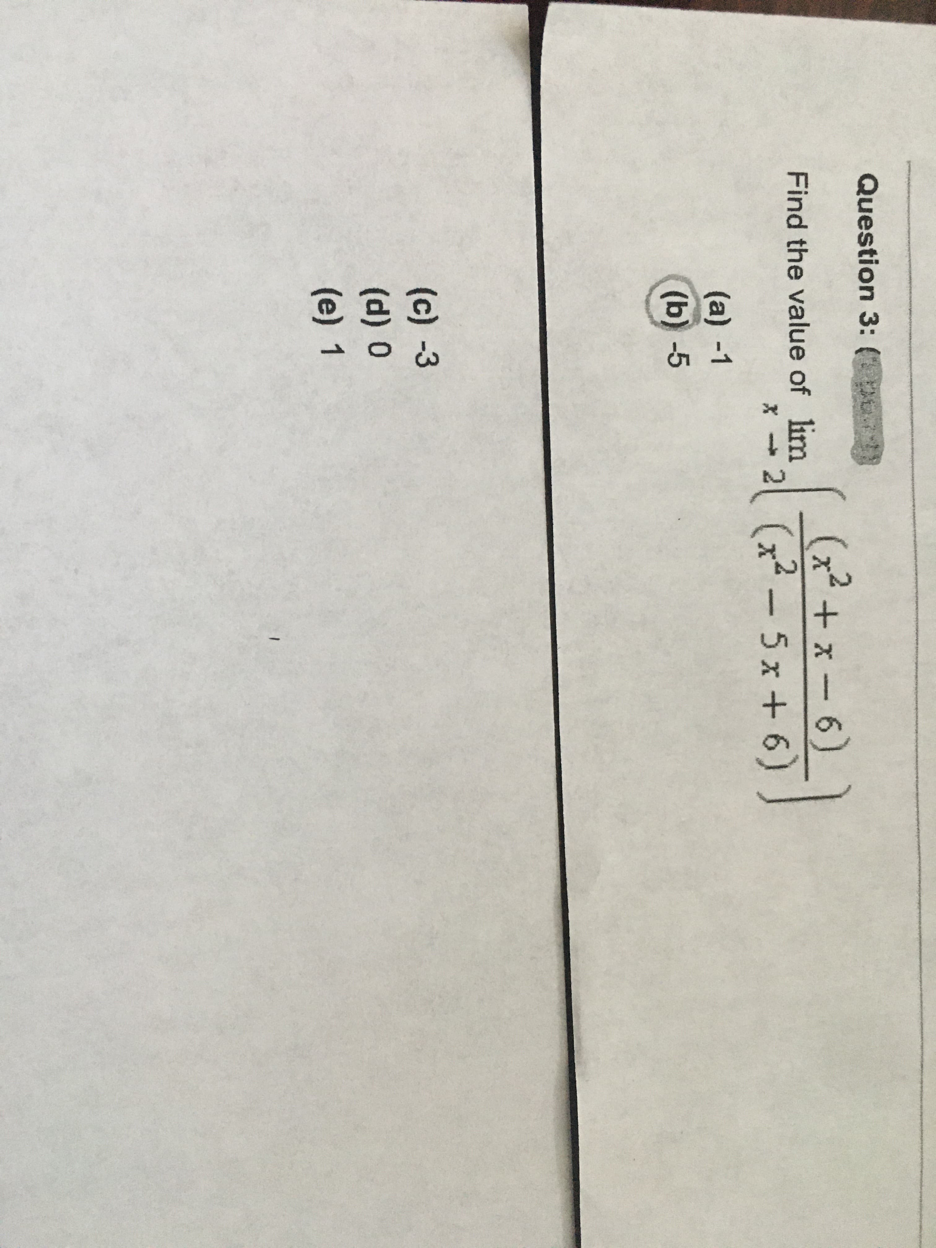 (x2 + x – 6)
(x2 – 5x + 6)
Find the value of lim
