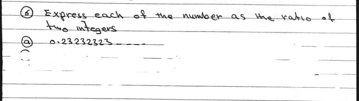 Express each of the number as Hhe ratio of
two integers
0.23232323
