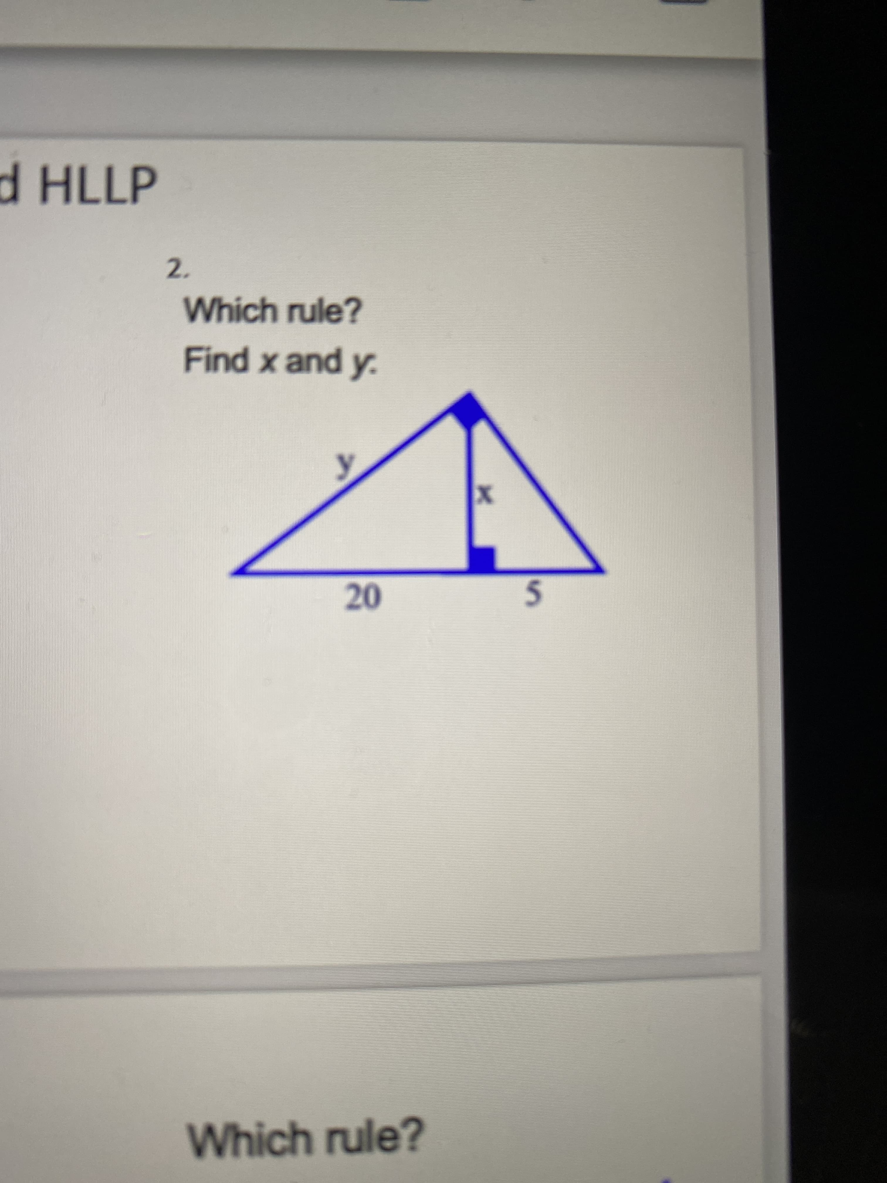 2.
Which rule?
Find x and y.
y
20
5
