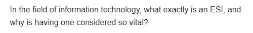 In the field of information technology, what exactly is an ESI, and
why is having one considered so vital?