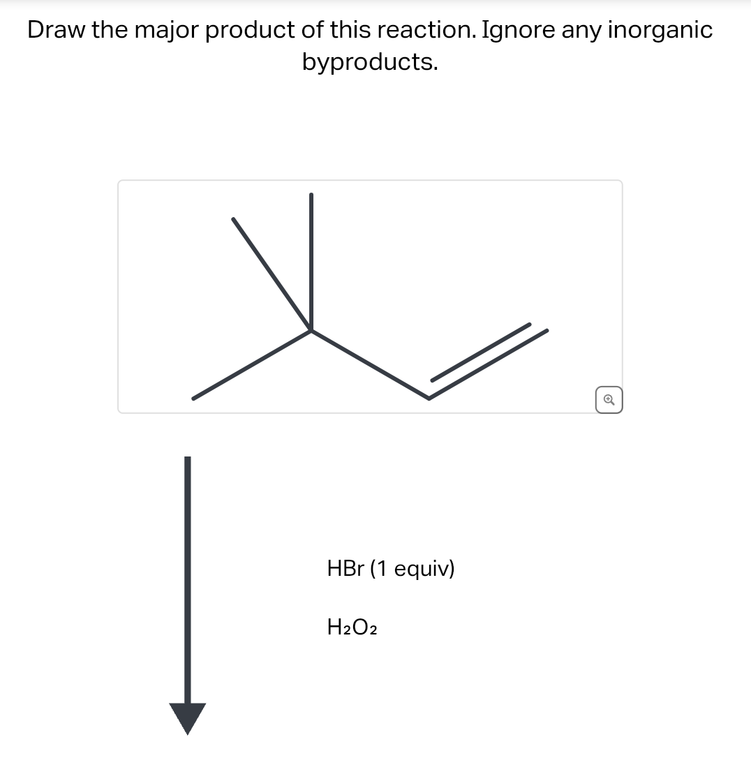 Draw the major product of this reaction. Ignore any inorganic
byproducts.
HBr (1 equiv)
H₂O2
Q