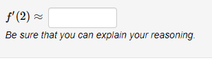 f' (2) ~
Be sure that you can explain your reasoning.
