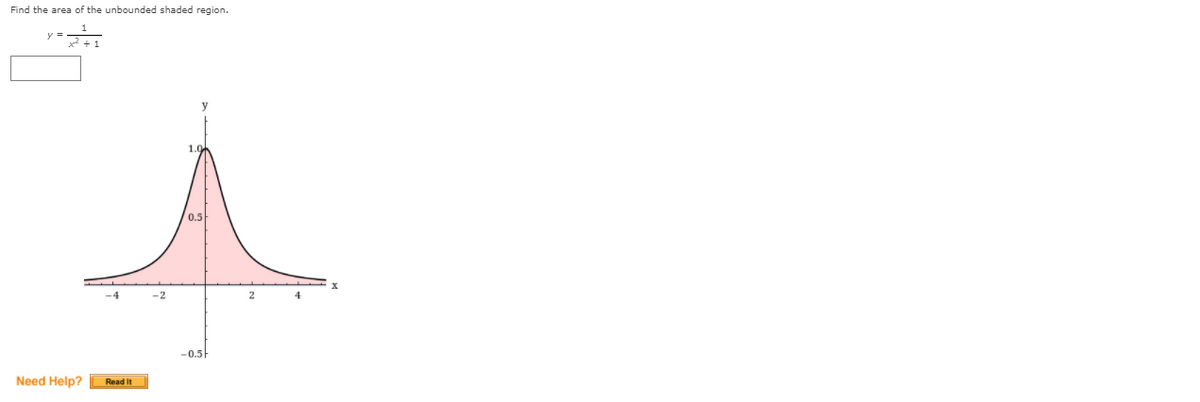Find the area of the unbounded shaded region.
y =
1.
0.5
-0.5
Need Help?
Read It
