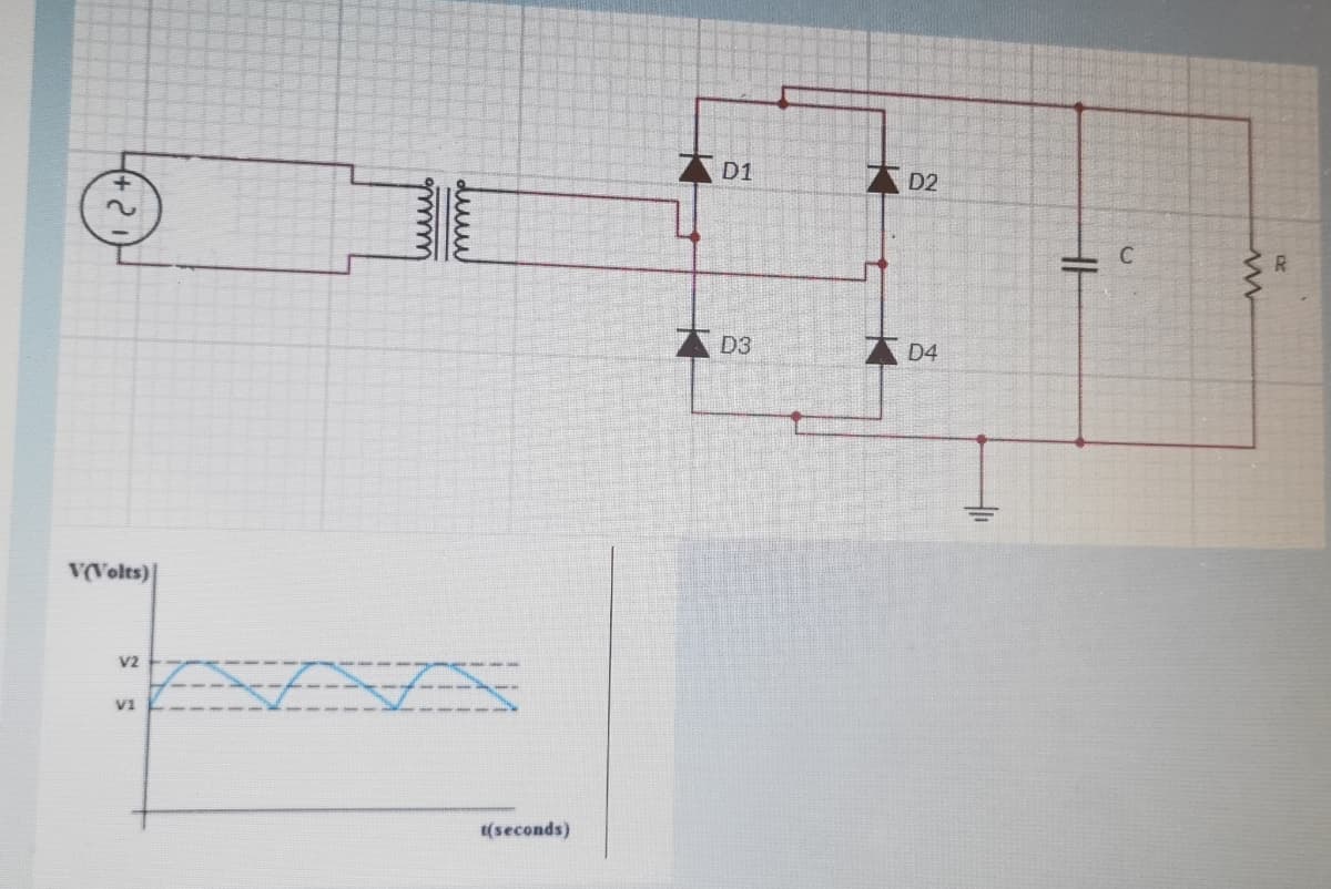 D1
D2
R
A D3
D4
V(Volts)|
V2
V1
(seconds)
