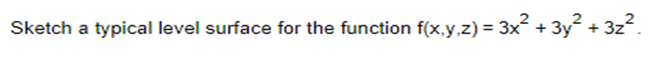 Sketch a typical level surface for the function f(x,y,z) = 3x² + 3y² + 3z².