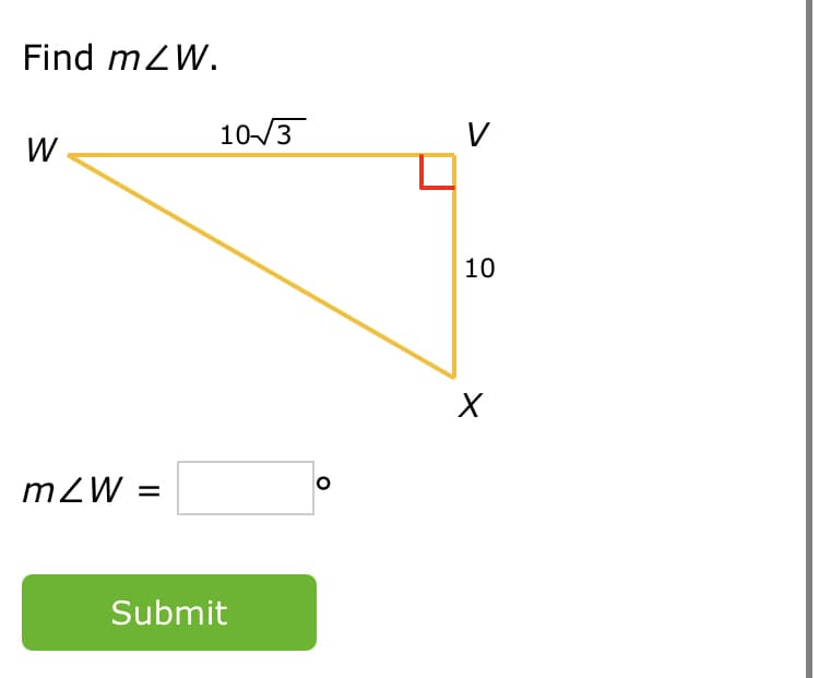 Find mZW.
10-/3
V
W
10
mZW =
Submit
