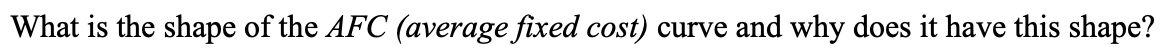 What is the shape of the AFC (average fixed cost) curve and why does it have this shape?