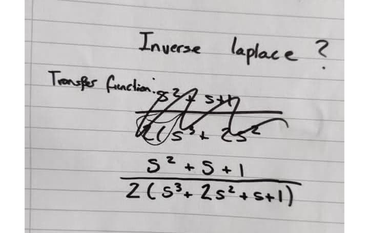 Inverse laplace ?
Trensfer funchion.g
+ S +
S+1
2( 3+ 2s²+s+1)
