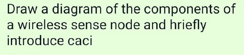 Draw a diagram of the components of
a wireless sense node and hriefly
introduce caci
