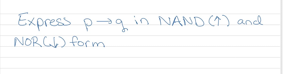 Express p⇒g in NAND (↑) and
NOR (H) form