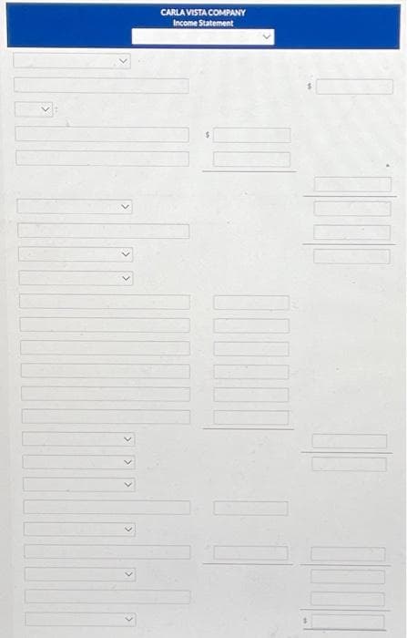 CARLA VISTA COMPANY
Income Statement