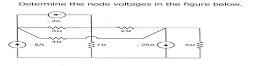 Determine the node voltages in the figure below.
3A
BA
- 25A
