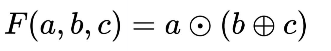 F(a, b, c) = a (bc)