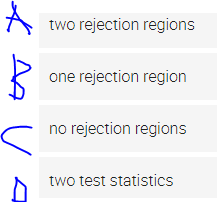 two rejection regions
one rejection region
no rejection regions
two test statistics
