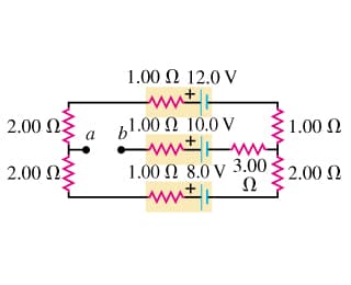 1.00 Ω 12.0 V
-ww
bl.00 Ω 10.0 V
2.00 ΩΕ
a
1.00 Ω
2.00 ΩΣ
1.00 Ω 8.0ν 3.00
2.00 Ω
